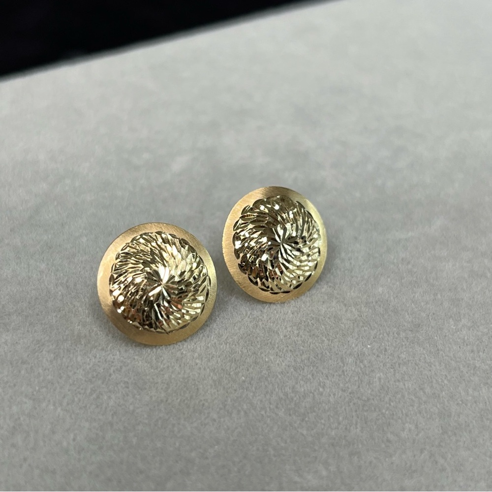 14k Disc Stud Earrings Diamond Cut 13.9mm 0.8g - Picture 2 of 7